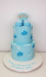 Blue Buttercream Christening Cake with Booties No.CH051