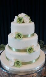 Wedding Cake with Sage Green Ribbon No.W468