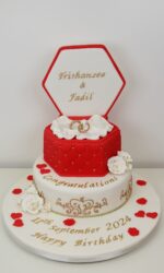 Red and Gold Engagement Cake No.OCC062